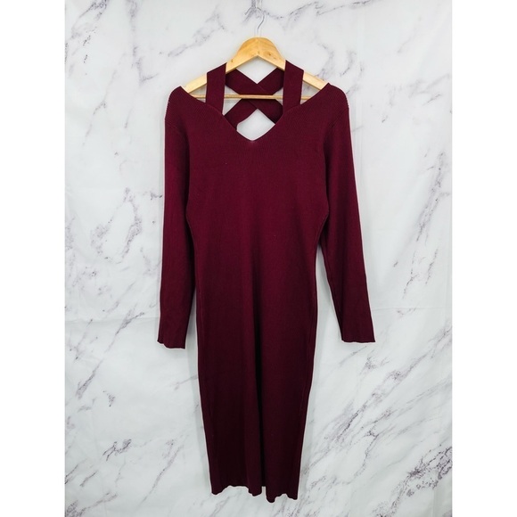 Almost Famous Ribbed Criss Cross Long Sleeve Dress - Picture 4 of 4